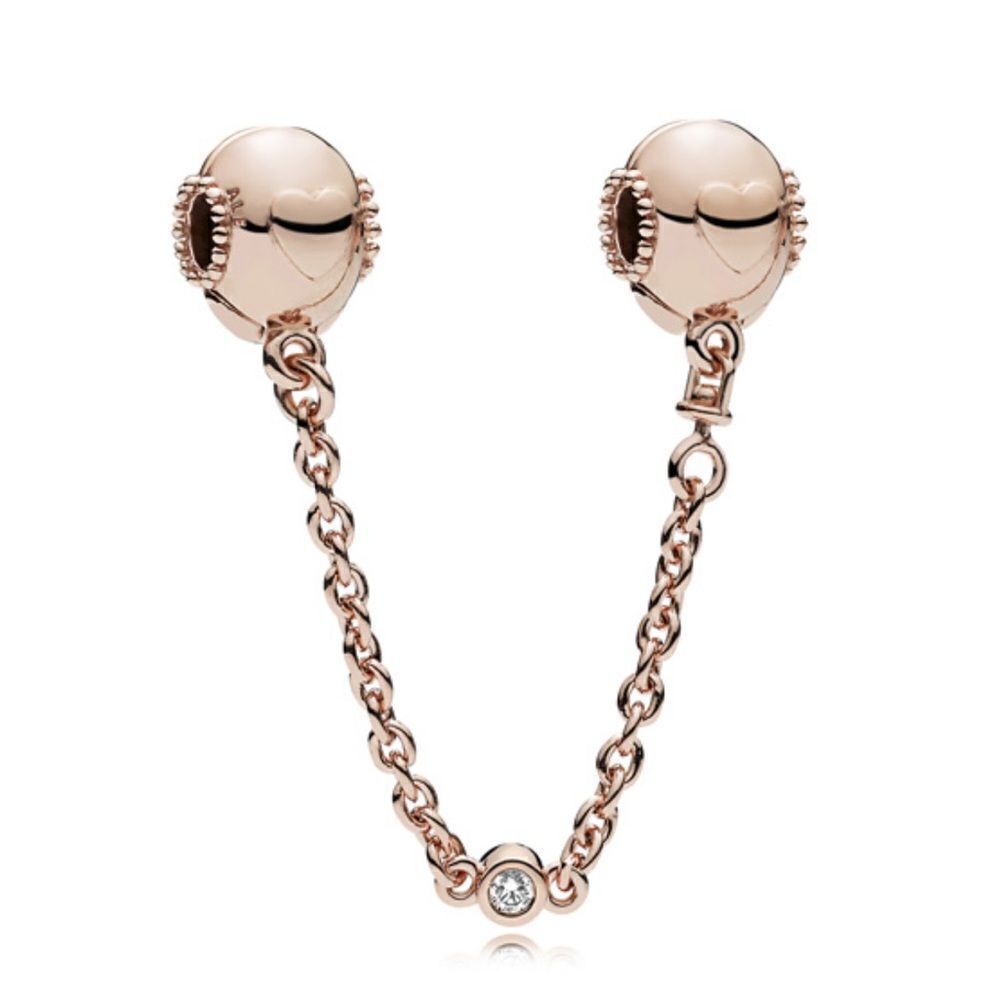 Pandora Rose Embossed Hearts Safety Chain Clip with Clear Zirconia - retired NWT